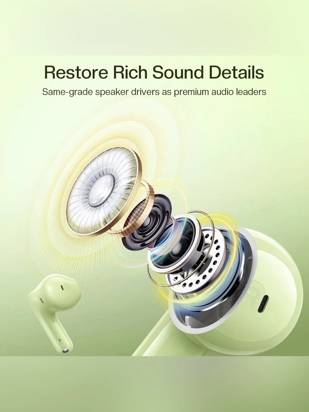 Wireless Earbuds with Charging Case - Light Green